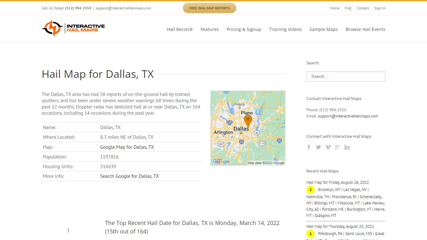 Interactive Hail Maps - Hail Map for Dallas, TX