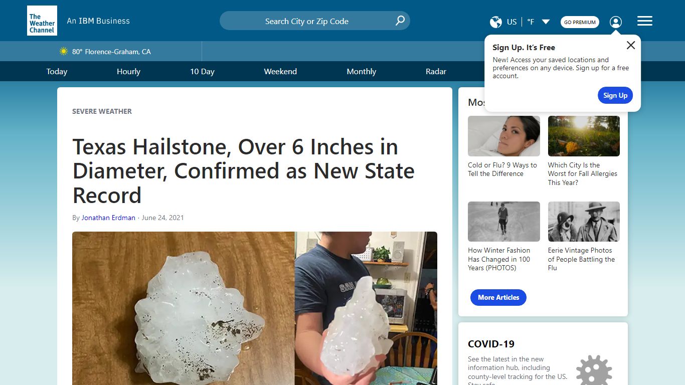 Texas Hailstone, Over 6 Inches in Diameter, Confirmed as New State ...